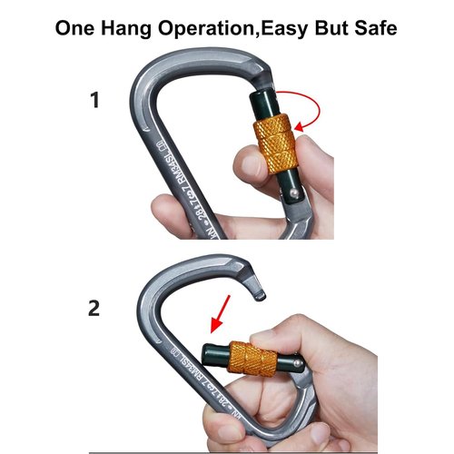 Auto Locking Rock Climbing Carabiner Clips, Heavy Duty Asymmetrical Carabiner Connector Used for Rappelling Rescue Outdoor Climbing, Mountaineer, Hammock, Camping (RM34SL（3pack）)