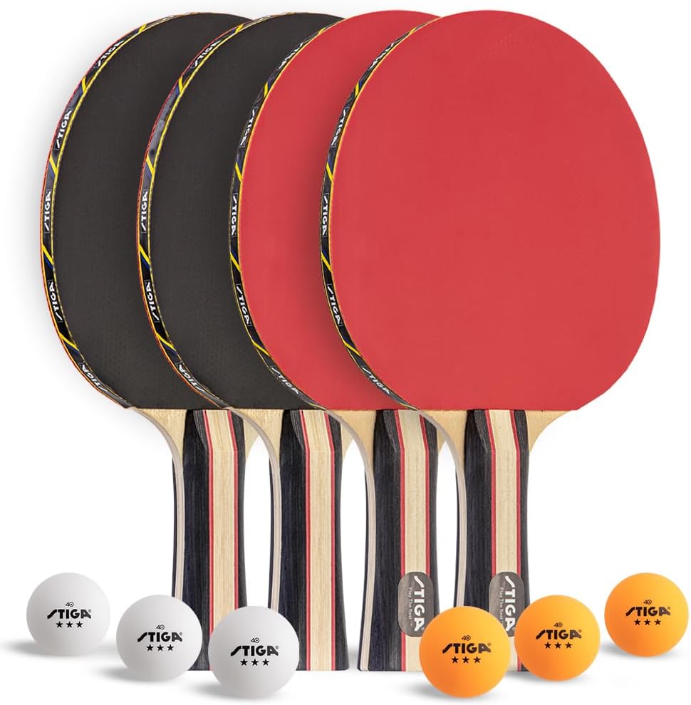 STIGA Performance Table Tennis Set | USATT Approved Rackets & 3-Star Balls - 5-Ply Blade & Flared Handle