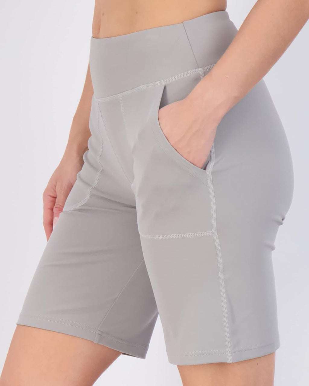 Real Essentials Women's Bermuda Shorts - 9" High Waisted with Pockets | Casual Athletic (Plus Sizes Available)