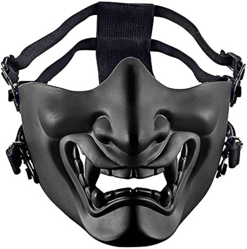 Tactical Half Face Masks, Evil Demon Hannya Kabuki Samurai Oni Mask Airsoft Protective Masks for Cs War Game Halloween Party (Black)