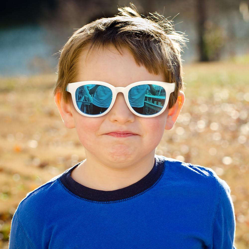 ACBLUCE Kids Polarized Sunglasses for Boys Girls Children Youth Teen Sport Glasses for Baseball Running Cycling Softball White Blue Age 6-12
