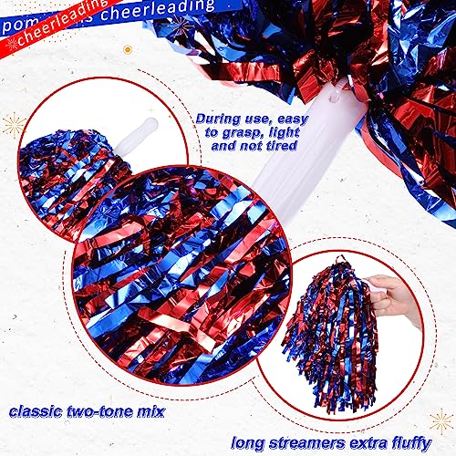 Cheerleading Pom Poms Bulk - Metallic Foil 100pcs with Handles - Red & Blue