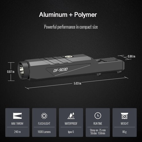 DEFENTAC Tactical Flashlight - 1600 Lumens with Momentary & Strobe Modes | Magnetic Rechargeable, Pressure Switch Compatible