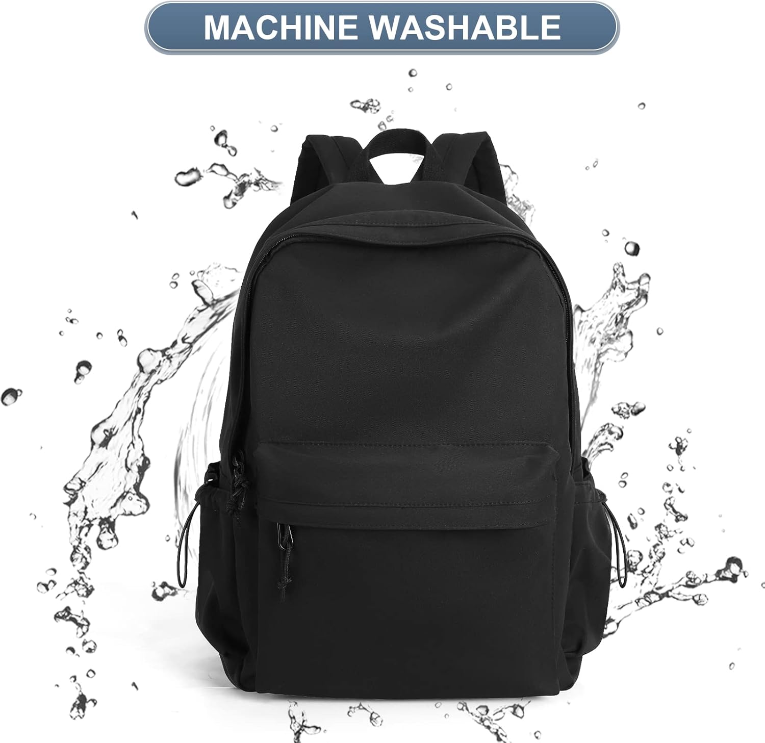 PAUBACK Black School Backpack - Waterproof Lightweight Book Bag for Girls, Teens & Women