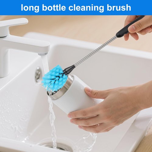 Bottle Brush,15-inch Long, Bottle Brush Cleaner, Bottle Scrubber, Kitchen Scrub Brush Suitable for Water Bottles, Cups, Glasses, Baby Bottles, Wine Glasses, (1, Blue)