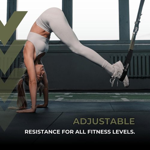 THYSOL® Resistance Trainer Pro Exercise Straps Army | Sling Trainer Set with Adjustable Door Anchor | Fitness Home Workouts - Suitable for Travelling & for Training Indoor & Outdoor (Army Green)
