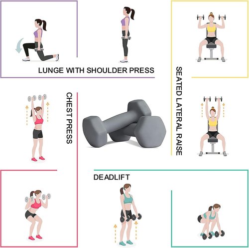 Balelinko Home Gym Equipment Workouts Strength Training Weight Loss Pilates Weights Yoga Sets Free Weights for Women, Men, Seniors and Youth, 6LB Gray, Pair
