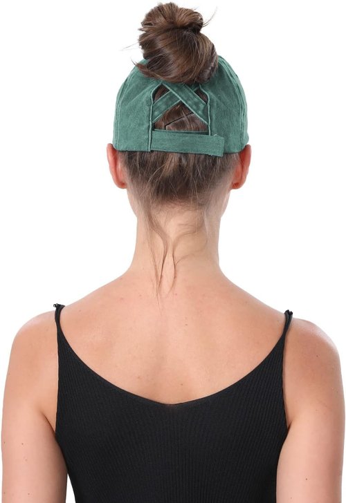 2 Packs Distressed Ponytail Hat for Women Criss Cross Hat Baseball Cap Pony Tail Caps High Bun