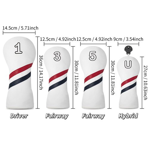 Golf Club Head Covers for Driver Fairway Woods and hybrids - Leather Head Covers disigned to fit All Drivers and Woods - Embroidery Number Vintage Leather Style - Soft and Delicate Interior. (FW NO 3)