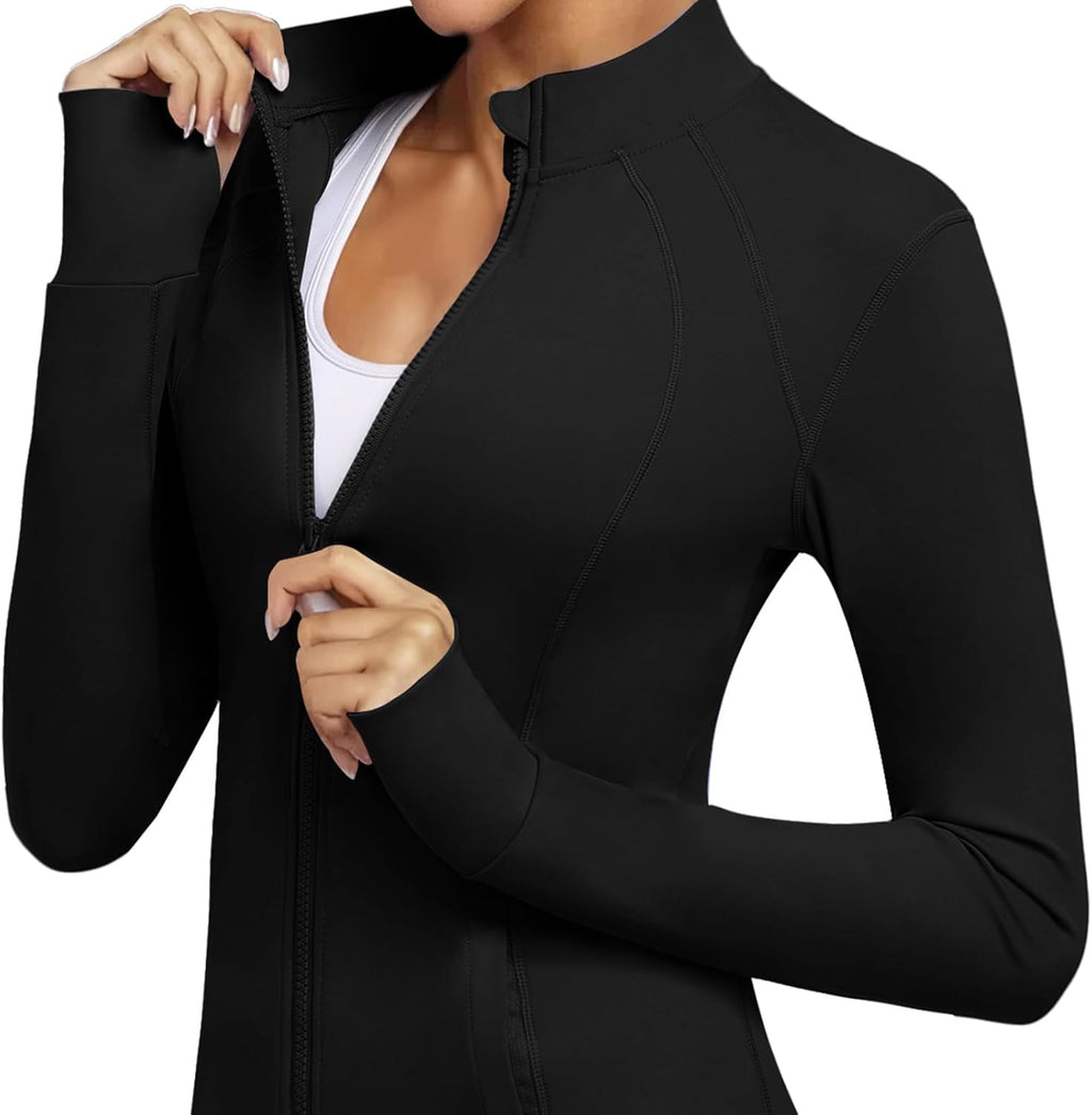 Skiennix Women's Athletic Full Zip Jacket - Lightweight, Slim Fit Workout Wear with Pockets & Thumb Holes