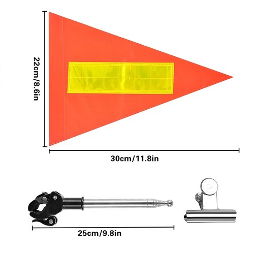 Golf Cart Flags with Pole and Mount, 8.3 x 11.8 Inch Reflective Telescopic Triangle Orange High Visibility Safety Flag for Wheelchairs, Golf Cart Accessories