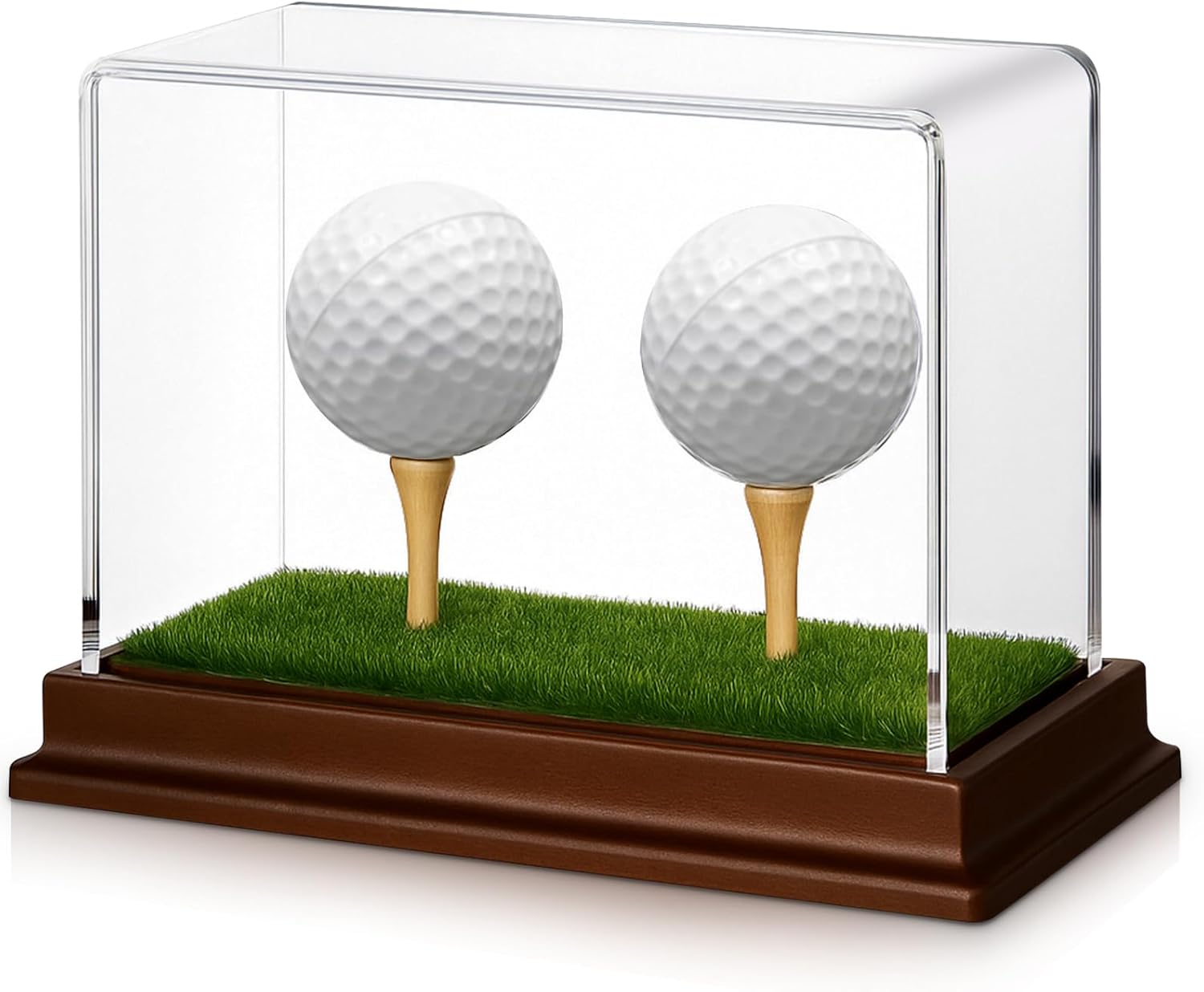 Weysat Golf Ball Display Case - 2-in-1 Clear Acrylic Holder with Wood Base & Lifelike Turf | Perfect for Sports Memorabilia