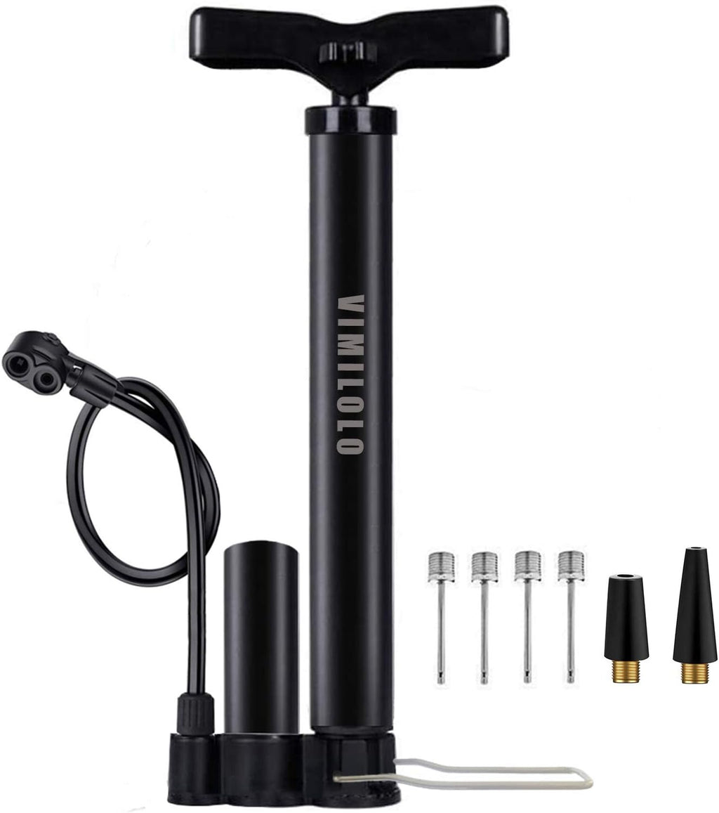 VIMILOLO Bicycle Pump - Portable Floor Pump with Gauge for Presta & Schrader Valves | Ideal for Bikes & Balls
