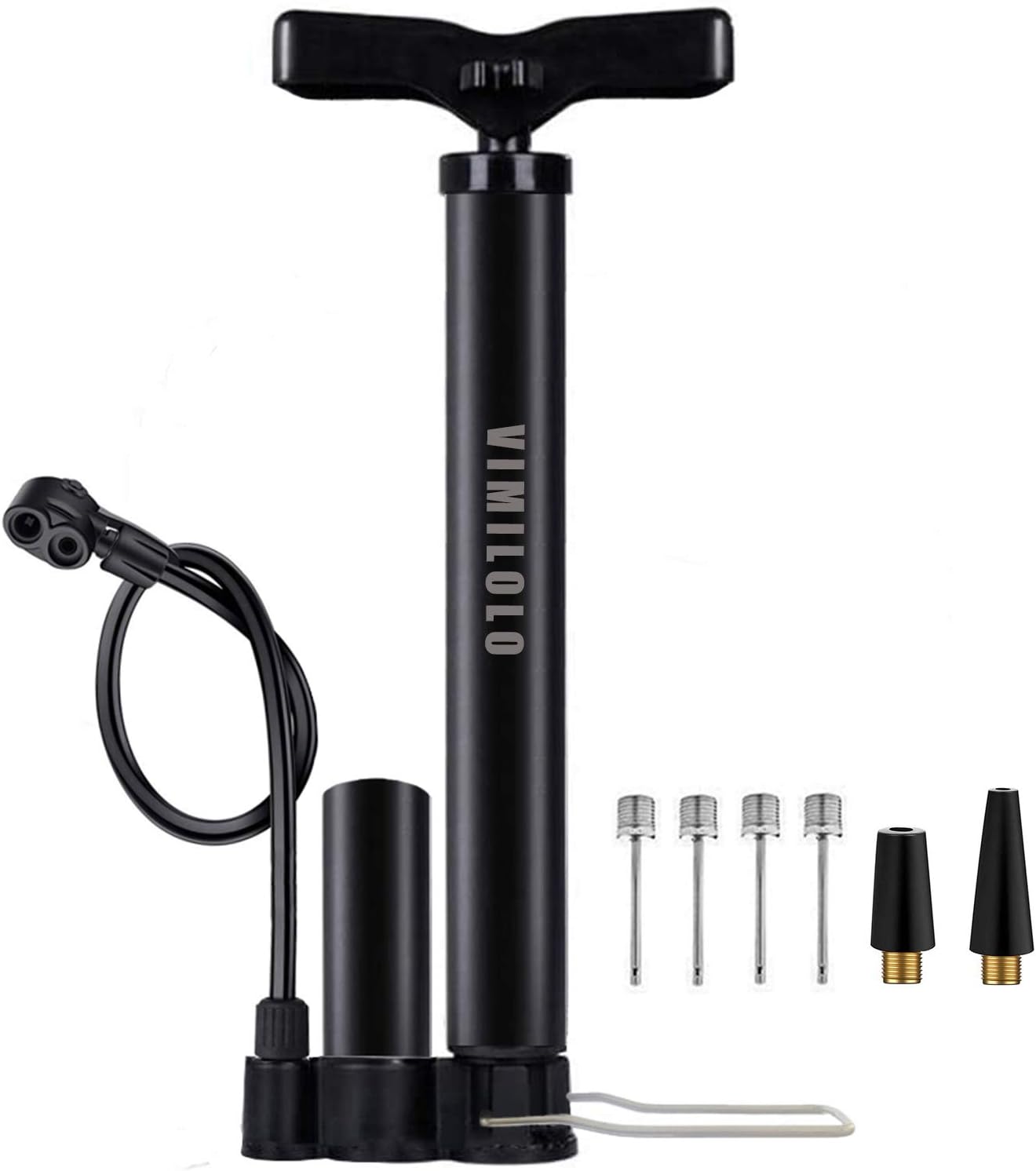 VIMILOLO Bicycle Pump - Portable Floor Pump with Gauge for Presta & Schrader Valves | Ideal for Bikes & Balls