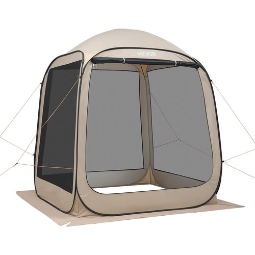 VEVOR 6 x 6 ft Pop up Screen House Tent, 4-6 Person Portable Screen Gazebo, with Carry Bag, Netting Sides & Ground Stakes, Quick Setup, Screened Canopy for Garden, Patio & Backyard, and Outdoor, Beige