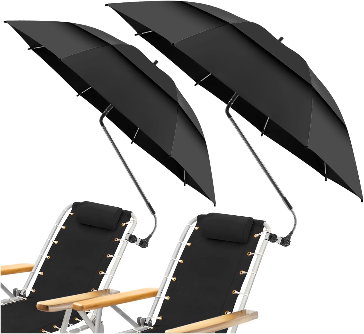 Skiennix 48.6" Double Canopy Umbrella - UPF50+ Beach Chair Umbrella with Clamp & 360° Adjustment | Black