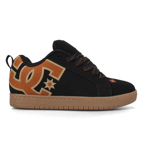DC Men's Court Graffik Skate Sneaker Shoe, Black/Brown/Gum, 10