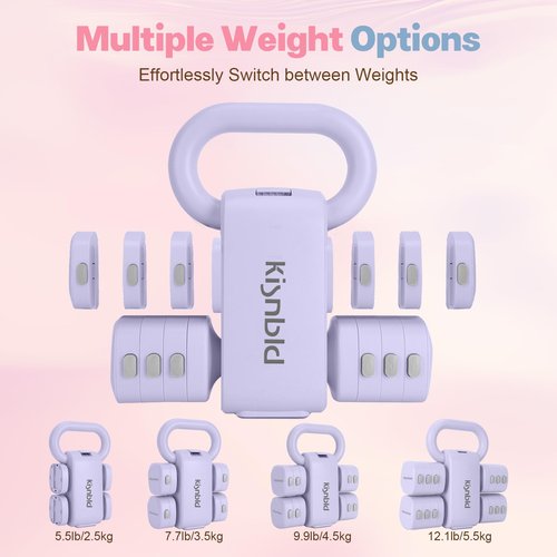 kisnbld Adjustable Dumbbell Set of 2, 2 in 1 Free Weights Dumbbells & Kettlebell Set for Women with Fast Adjustment, Each 2lb 3lb 4lb 5lb Hand Weights Set for Home Gym & Outdoor Exercise Training