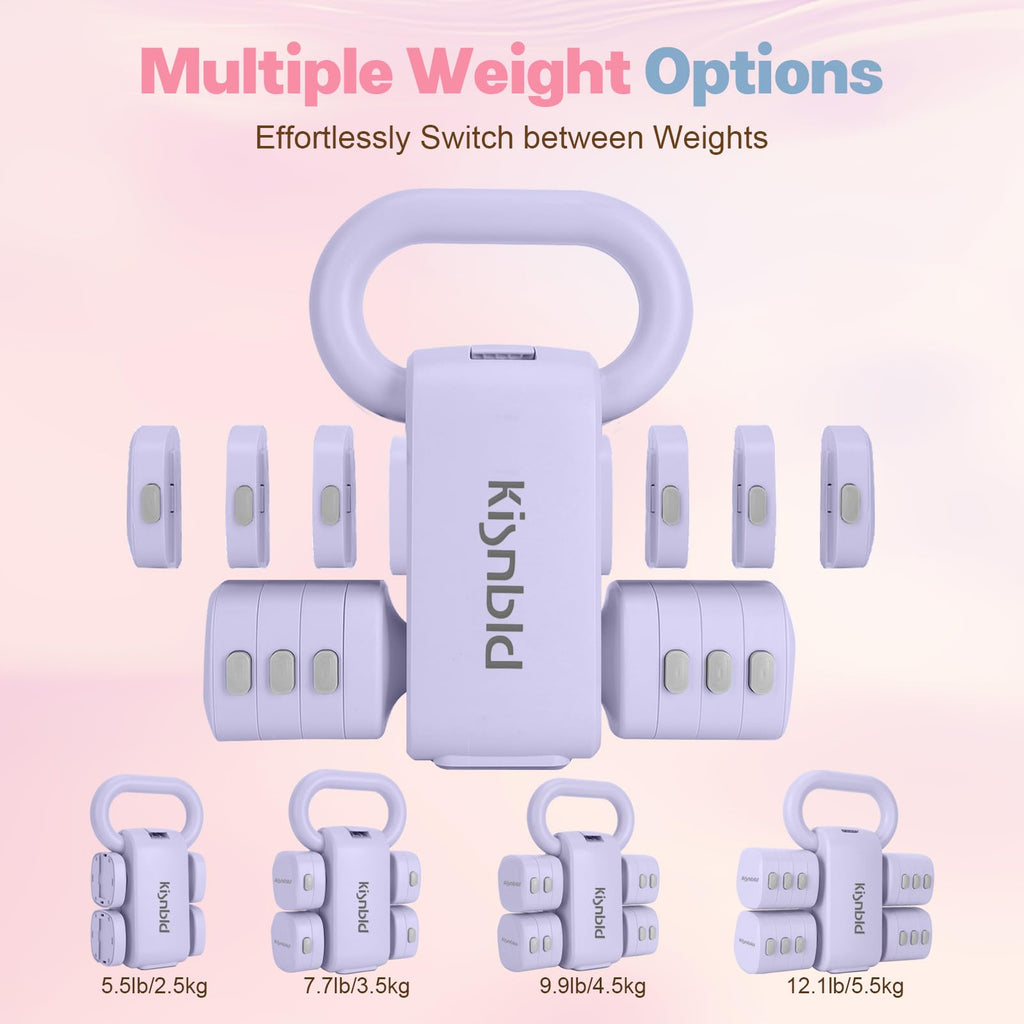kisnbld Adjustable Dumbbell Set of 2, 2 in 1 Free Weights Dumbbells & Kettlebell Set for Women with Fast Adjustment, Each 2lb 3lb 4lb 5lb Hand Weights Set for Home Gym & Outdoor Exercise Training