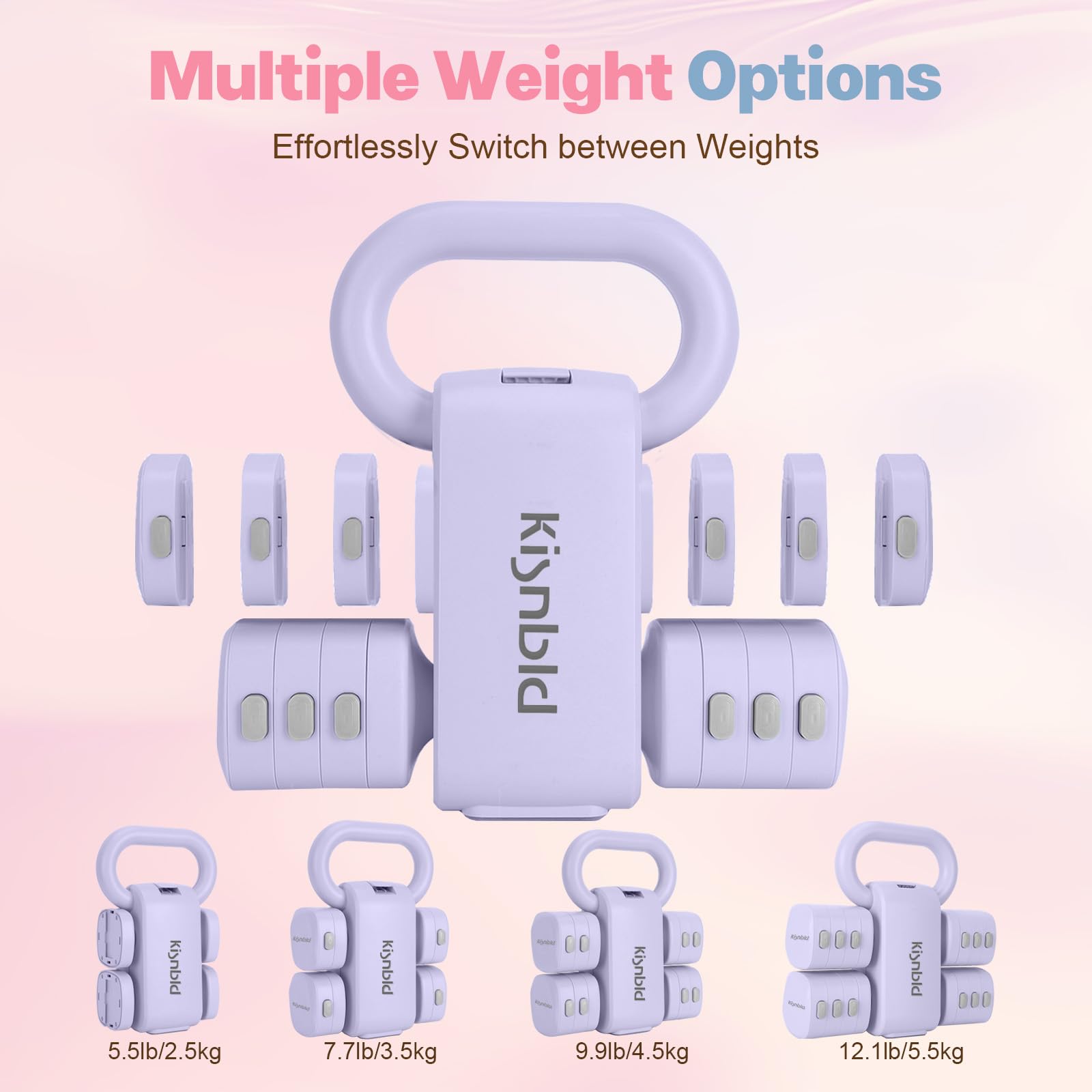 kisnbld Adjustable Dumbbell Set of 2, 2 in 1 Free Weights Dumbbells & Kettlebell Set for Women with Fast Adjustment, Each 2lb 3lb 4lb 5lb Hand Weights Set for Home Gym & Outdoor Exercise Training