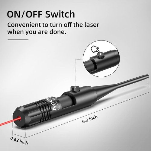 EZshoot Bore Sight Kit - Red Laser Bore Sighter for .17 to 12GA Calibers with Button Switch