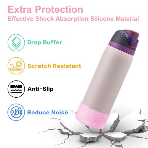 2PCS Silicone Water Bottle Boot for Owala 40oz, Protective Bottom Bumper Anti-Slip Sleeve for FreeSip, Twist, and Flip Stainless Steel Bottles, Dishwasher Safe and BPA Free(Shiny Pink)