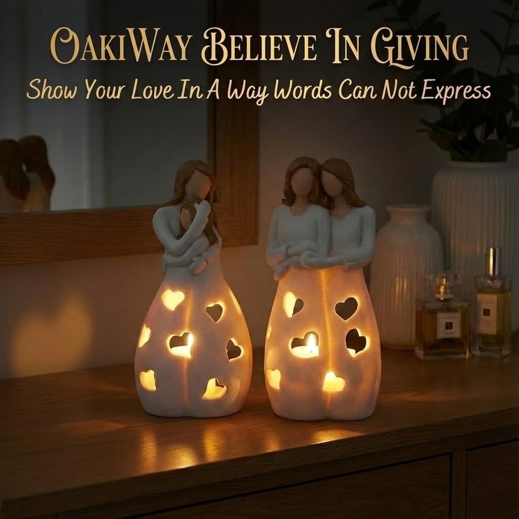 Sisters for Mom - Candle Holder Statue with Flickering LED Light | Unique Gift for Mother's Day, Birthdays & Friends