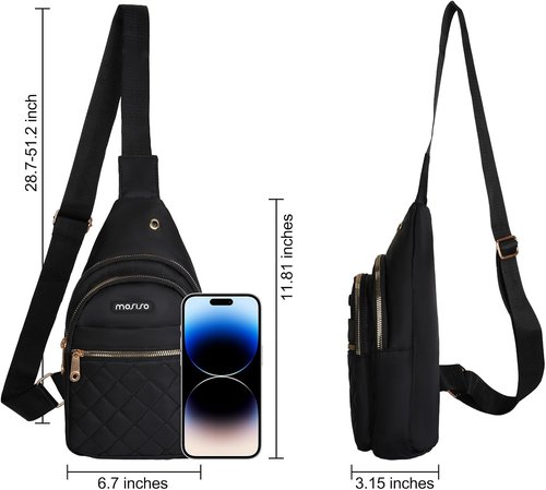 MOSISO Small Sling Backpack - Lightweight Rhombus Quilted Crossbody Bag for Hiking | Black