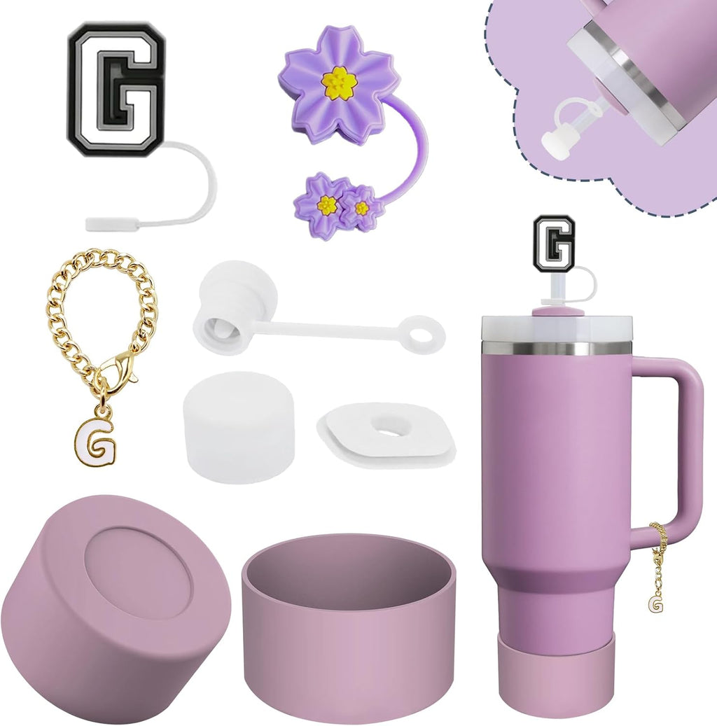 Stanley Cup Accessories Set - 2 Straw Covers, 1 Spill-Proof Stopper & 1 Handle Charm for 30/40 Oz Tumblers