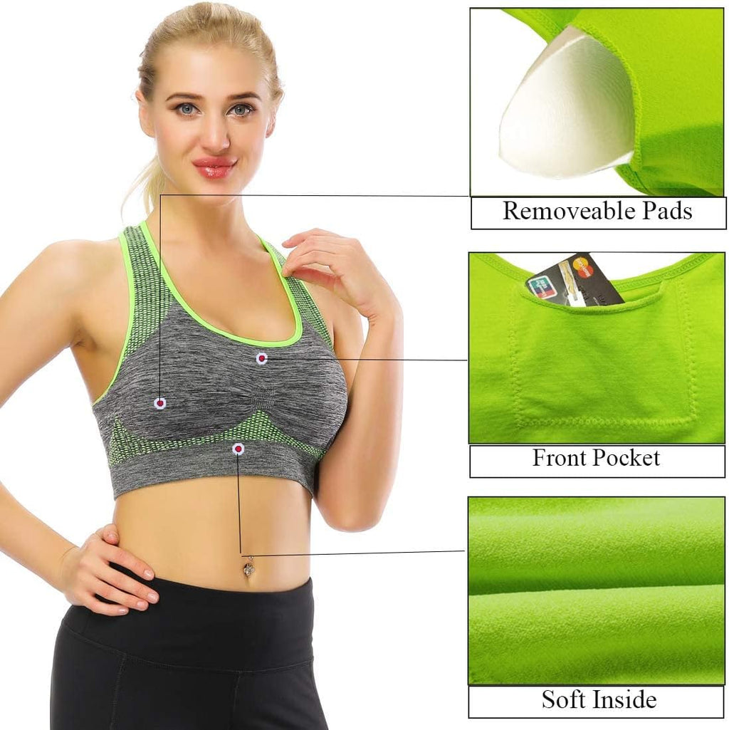TOBWIZU Sports Bras - Medium Support Yoga & Gym Activewear with Convenient Pocket