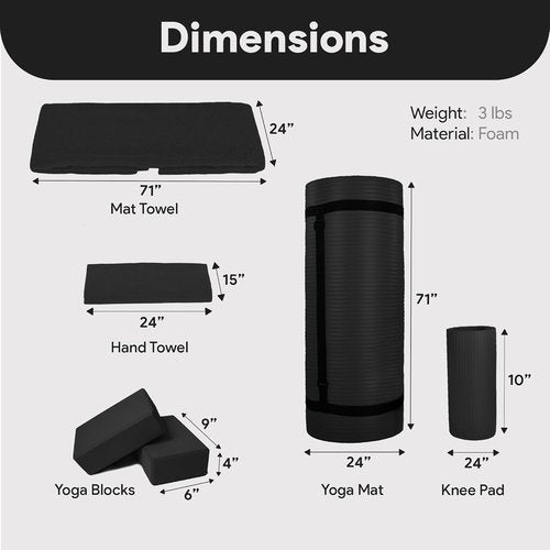 BalanceFrom 7-Piece Yoga Set - Extra Thick 71x24x0.5 Inch Mat with Carrying Sling, Blocks & Towels