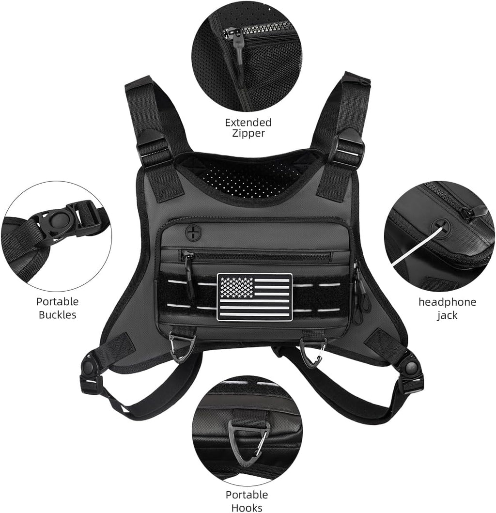 Running Chest Bag Tactical Running Vest with Pistol Holster Versatile Motorcycle Chest Pouch CCW Chest Pack