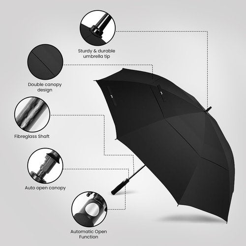 JPAXI Golf Umbrella Windproof - 62 Inch Large Umbrellas For Rain Heavy Duty - Automatic Open Ultimate UV Protection - Water Repellent Double Canopy Vented - Best Sports Umbrella