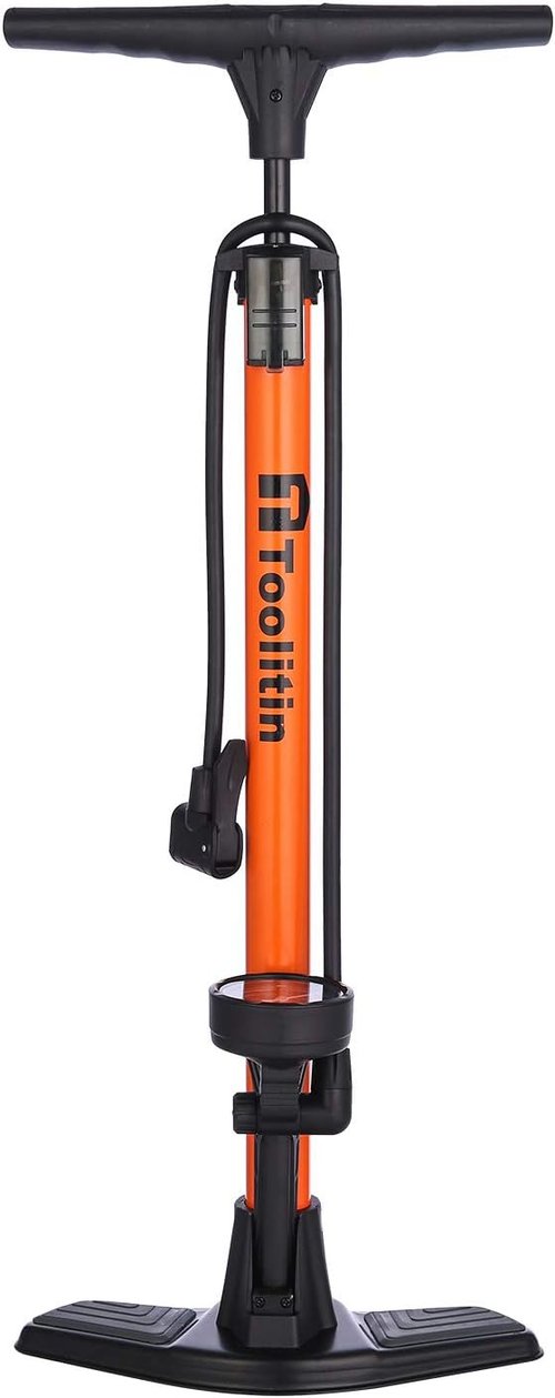 **TOOLITIN Floor Bike Pump - High Pressure 160 PSI with Gauge | Compatible with Presta & Schrader Valves**