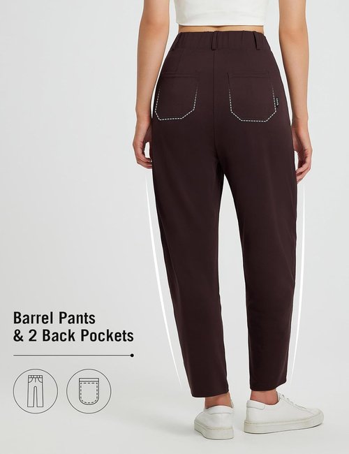 Baleaf Women's Ankle Barrel Pants - Stretchy Travel Slacks with Pockets | Petite Casual Fit