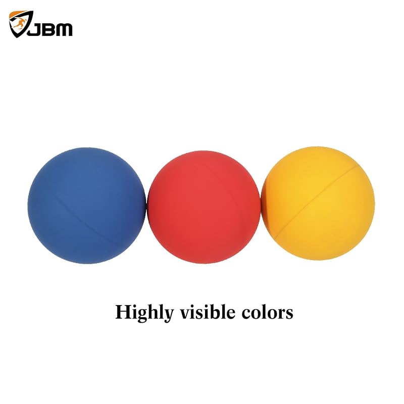 JBM 5.5 cm Racquetball Balls (Red, Blue, Yellow) in Net — 3-Pack, 65-70% Rebound