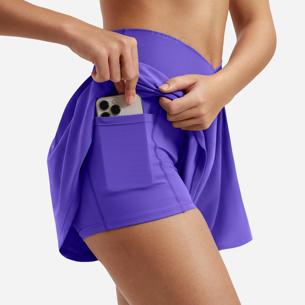YEOREO Women's Athletic Shorts - Flowy Workout Skorts with Pocket for Running | Blue Violet XL