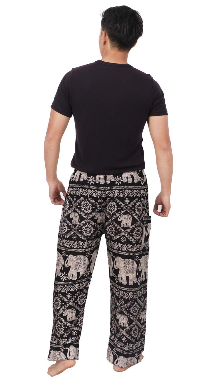 Elephant Black Drawstring Waist 4-12 Boho Parachute Lounge Pants - Loose Baggy Yoga Harem