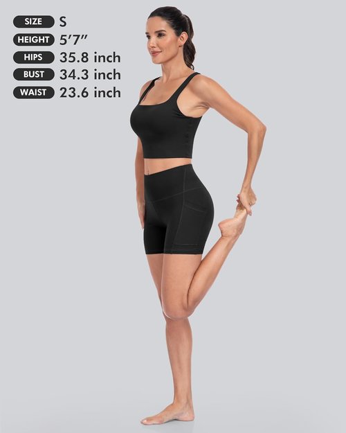 CHRLEISURE Biker Shorts for Women - 5-Inch High Waisted Tummy Control with Pocket - 6 Pack