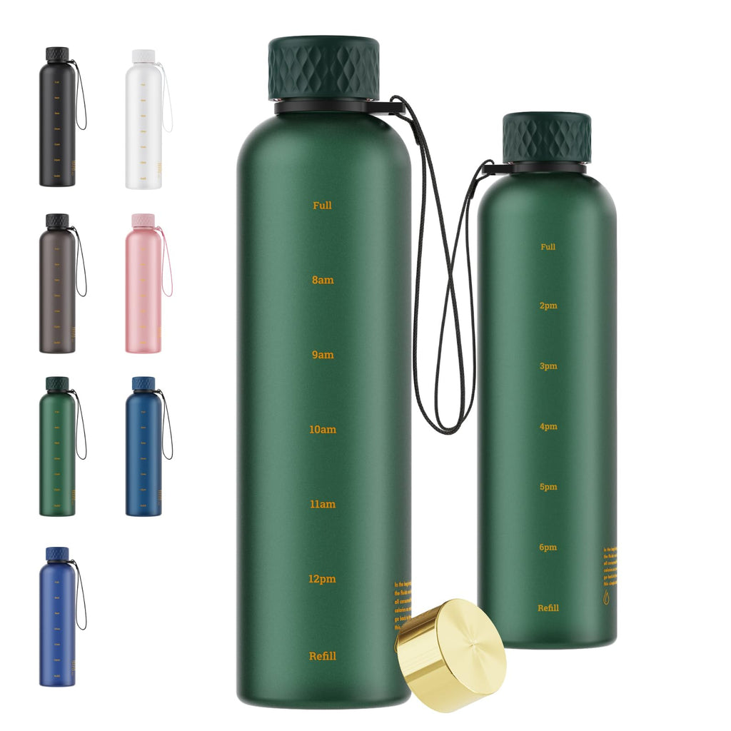 Sursip 32 oz Motivational Water Bottle with Time Marker, 1 Pack – Slim Tritan Water Bottles with Strap, Leakproof & Shatterproof Gym Bottles, Fits Cup Holder for Travel, School & Daily Hydration