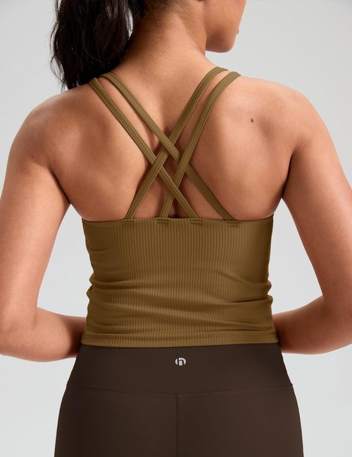 HeyNuts Zeal Bras | Longline Ribbed Medium Support Sports Bra with Crisscross Back & Removable Pads - A-D Cups