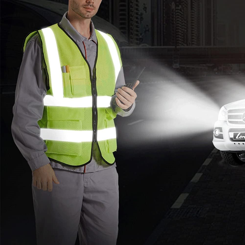 XIAKE High Visibility Reflective Safety Vest - Class 2 ANSI Compliant with Pockets for Men & Women