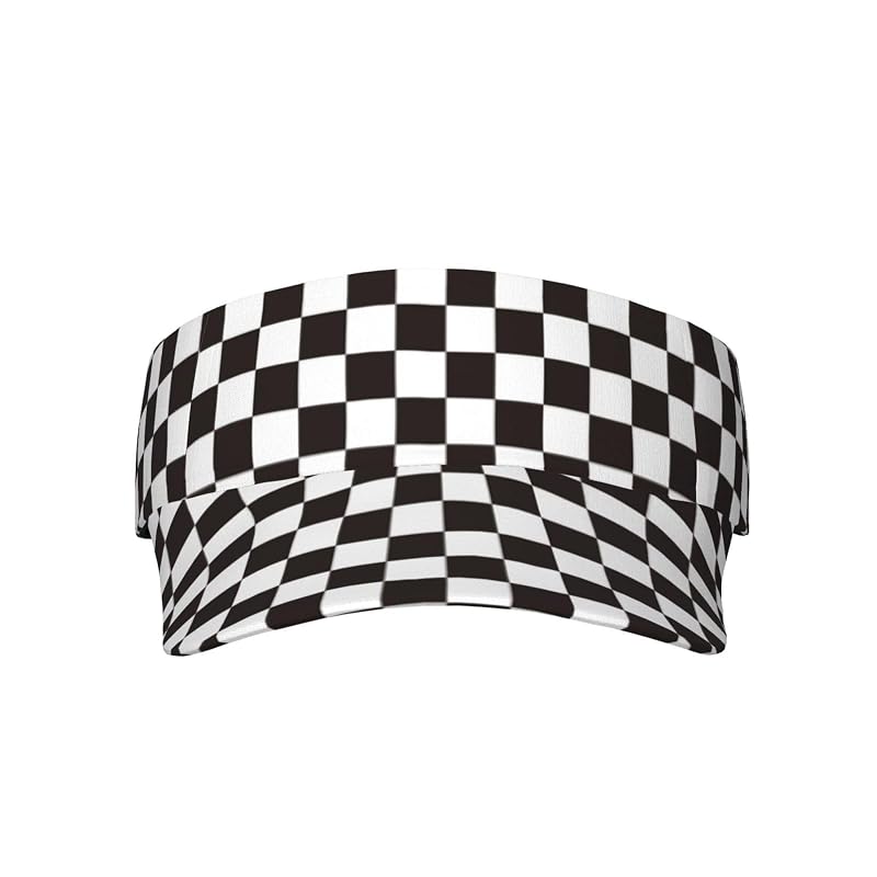 Sports Sun Visor Hat - Adjustable, Lightweight, Quick-Dry, UV Protection - Black/White Checkered Racing Flag Variation