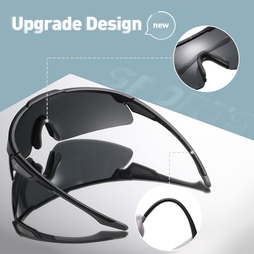 Bevi Sports Shield Sunglasses Polarized UV400 Lens with TR90 Lightweight Frame Unisex Baseball Running Biking 2953C2