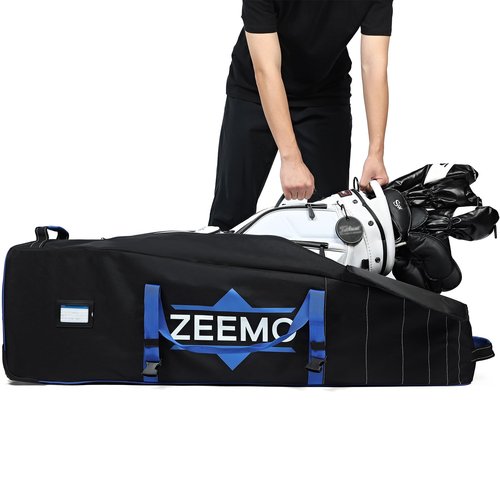 ZEEMO Golf Travel Bag, Mid-open Protective & Wheeled Airline-Approved Case for Clubs, Stand&CartBag, Waterproof Soft-Sided Cover Made of Heavy Duty Oxford, Black