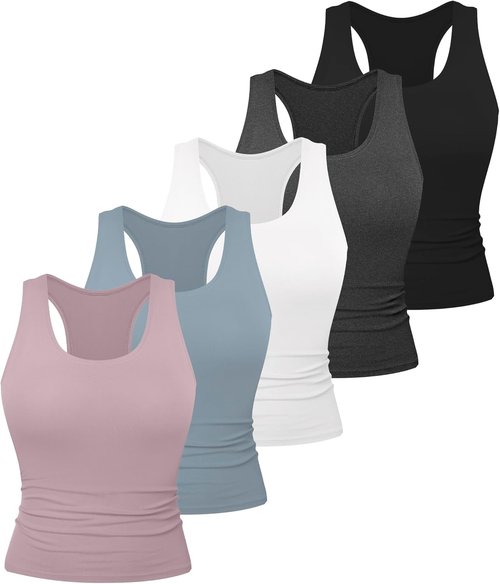Dalavch Women's Workout Racerback Tank Tops - 5 Pack Spandex Crop for Yoga & Gym Activities