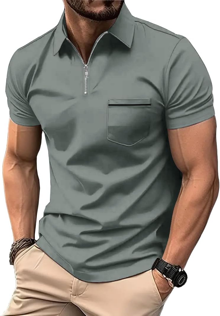ZITY Men's Polo Shirts - Lightweight Quarter Zip Casual Golf Shirt with Pocket | Short Sleeve Design