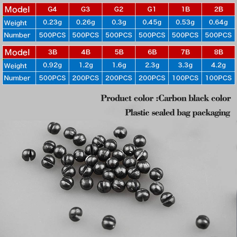 FREE FISHER Split Shot Sinkers Fishing Weights,Removable Fishing Split Shot Sinkers-Black,Split Shot Fishing Weights 2.3g/0.081oz 200pcs