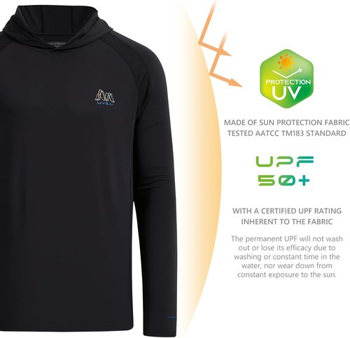 Men’s UPF 50+ Hoodie Shirt Long Sleeve Permanent UV Sun Protection Vented Tee Performance for Outdoor Hiking Fishing