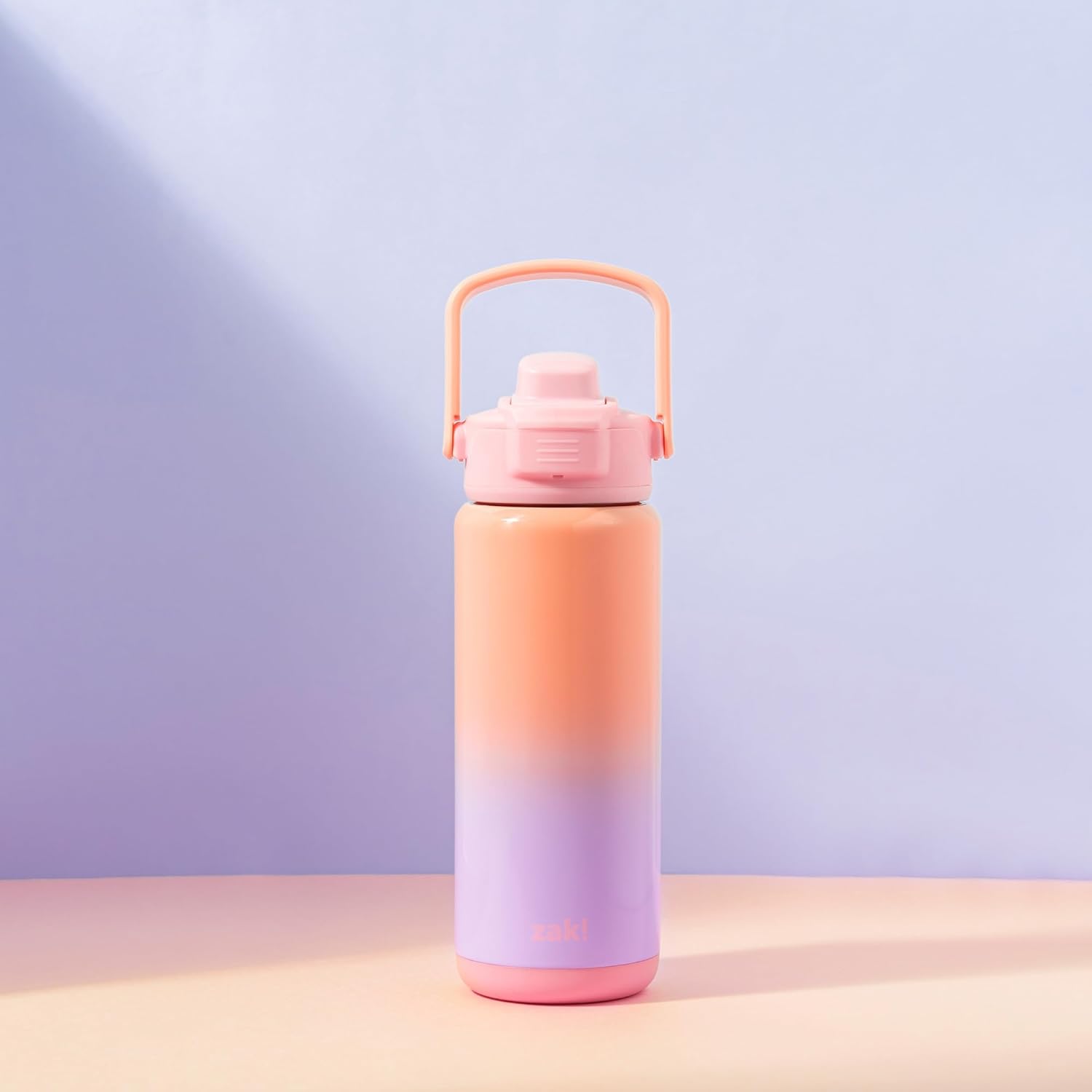 Zak Designs Beacon Insulated Bottle, Ombre Lavender - 20 oz - Durable Stainless Steel - Double-Wall Vacuum Insulation, Silicone Spout & Push-Button, Leak-Proof Lid - Dishwasher Safe